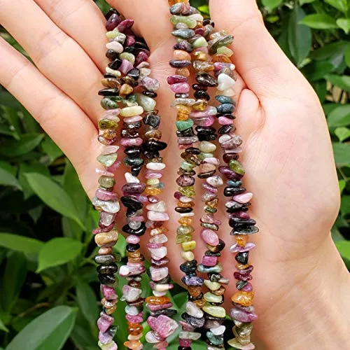 1 Strand Natural Multi Colors Tourmaline Gemstone Smooth Free Form 5-8mm Loose Stone Chip Beads 33 Inch for Jewelry Craft Making GZ1-11