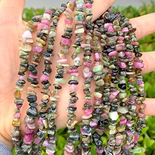 1 Strand Natural Multi Colors Tourmaline Gemstone Smooth Free Form 5-8mm Loose Stone Chip Beads 33 Inch for Jewelry Craft Making GZ1-11