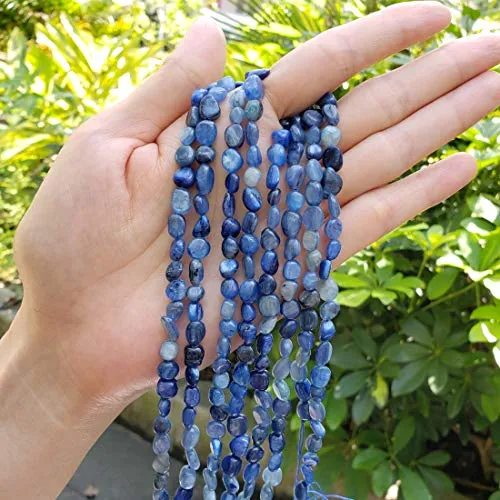 1 Strand Top Quality Natural Kyanite Blue Crystals Gemstone 6-8mm Free Form Oval Pebbly Stone Beads 15 inch for Jewelry Craft Making GZ11-38