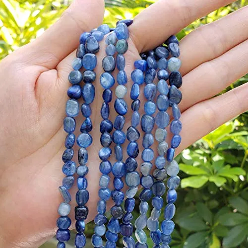 1 Strand Top Quality Natural Kyanite Blue Crystals Gemstone 6-8mm Free Form Oval Pebbly Stone Beads 15 inch for Jewelry Craft Making GZ11-38