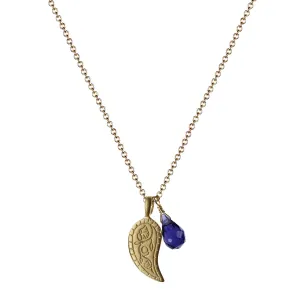 10K Gold Paisley Trinket Pendant with Iolite Bead