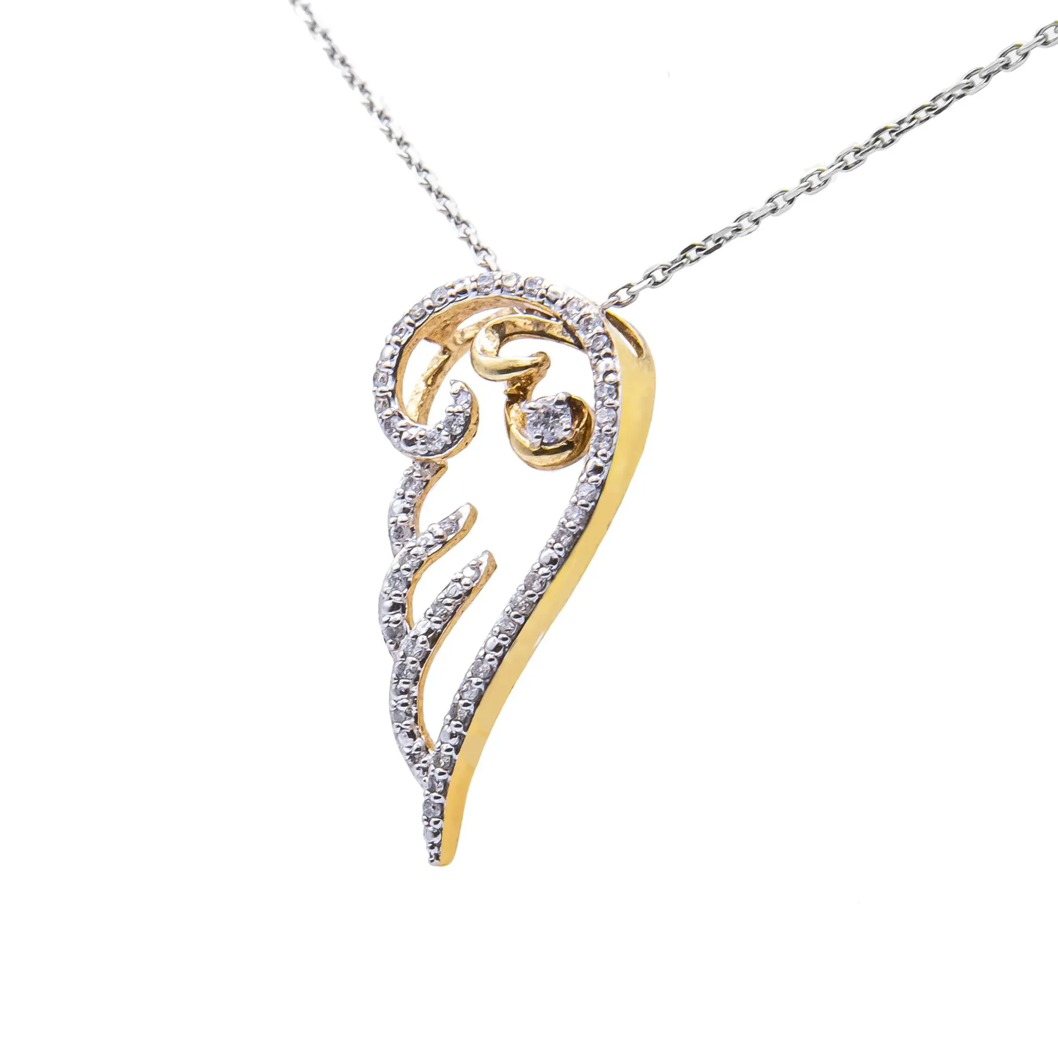 10K Yellow Gold over .925 Sterling Silver 1/4 Cttw Diamond Angel Wing 18" Pendant Necklace (H-I Color, I1-I2 Clarity)