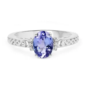 1.15ct Tanzanite Solitaire Ring in Sterling SIlver Geniune Gemstone