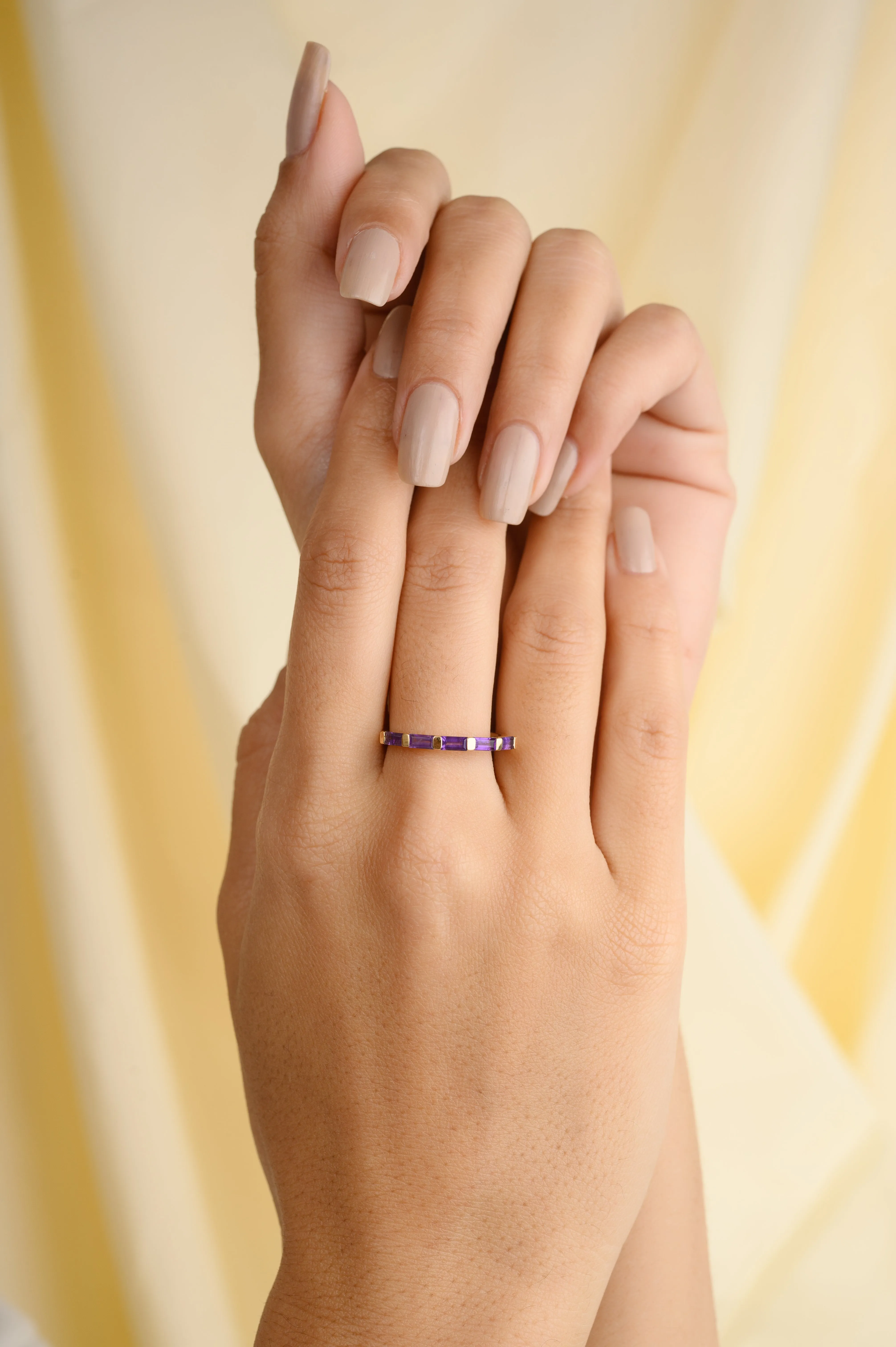 14K Gold Amethyst Gemstone Dainty Band