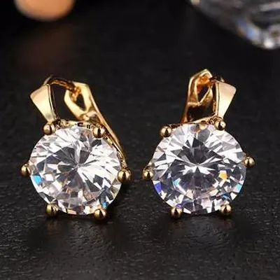 14K Gold Plated Daring Six Prong Large 6.8 Carat Zirconia Solitaire Earrings For Woman