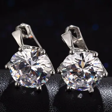 14K Gold Plated Daring Six Prong Large 6.8 Carat Zirconia Solitaire Earrings For Woman