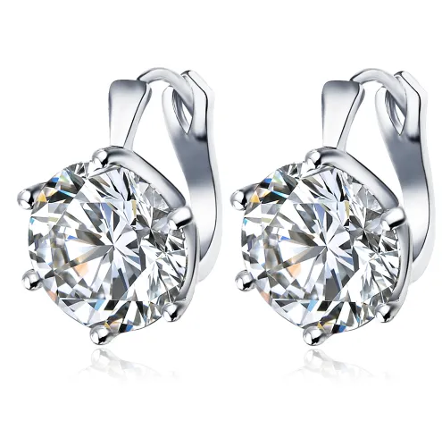 14K Gold Plated Daring Six Prong Large 6.8 Carat Zirconia Solitaire Earrings For Woman