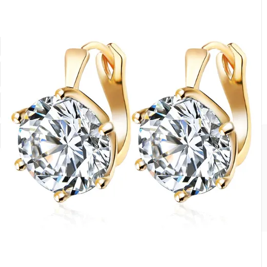 14K Gold Plated Daring Six Prong Large 6.8 Carat Zirconia Solitaire Earrings For Woman