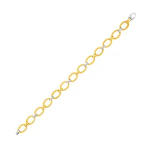 14k Two-Tone Gold Chain Bracelet with Textured Oval Links