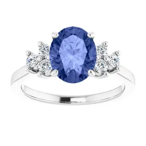 14k White Gold 1.27 Ct Iolite, 0.25 Ct Diamond Ring