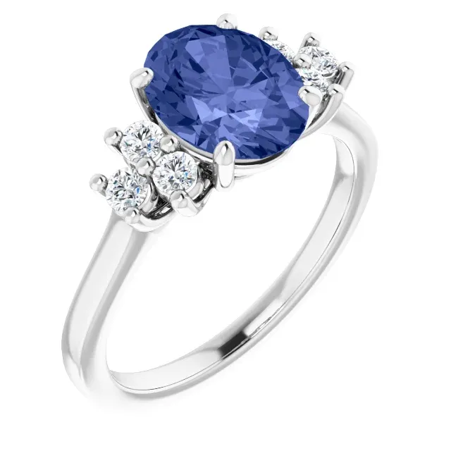 14k White Gold 1.27 Ct Iolite, 0.25 Ct Diamond Ring