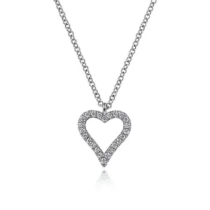 14K White Gold Pavé Diamond Open Heart Necklace