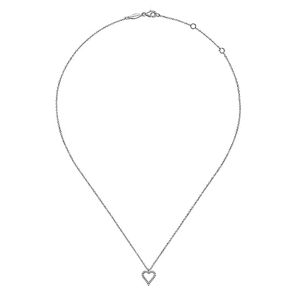 14K White Gold Pavé Diamond Open Heart Necklace