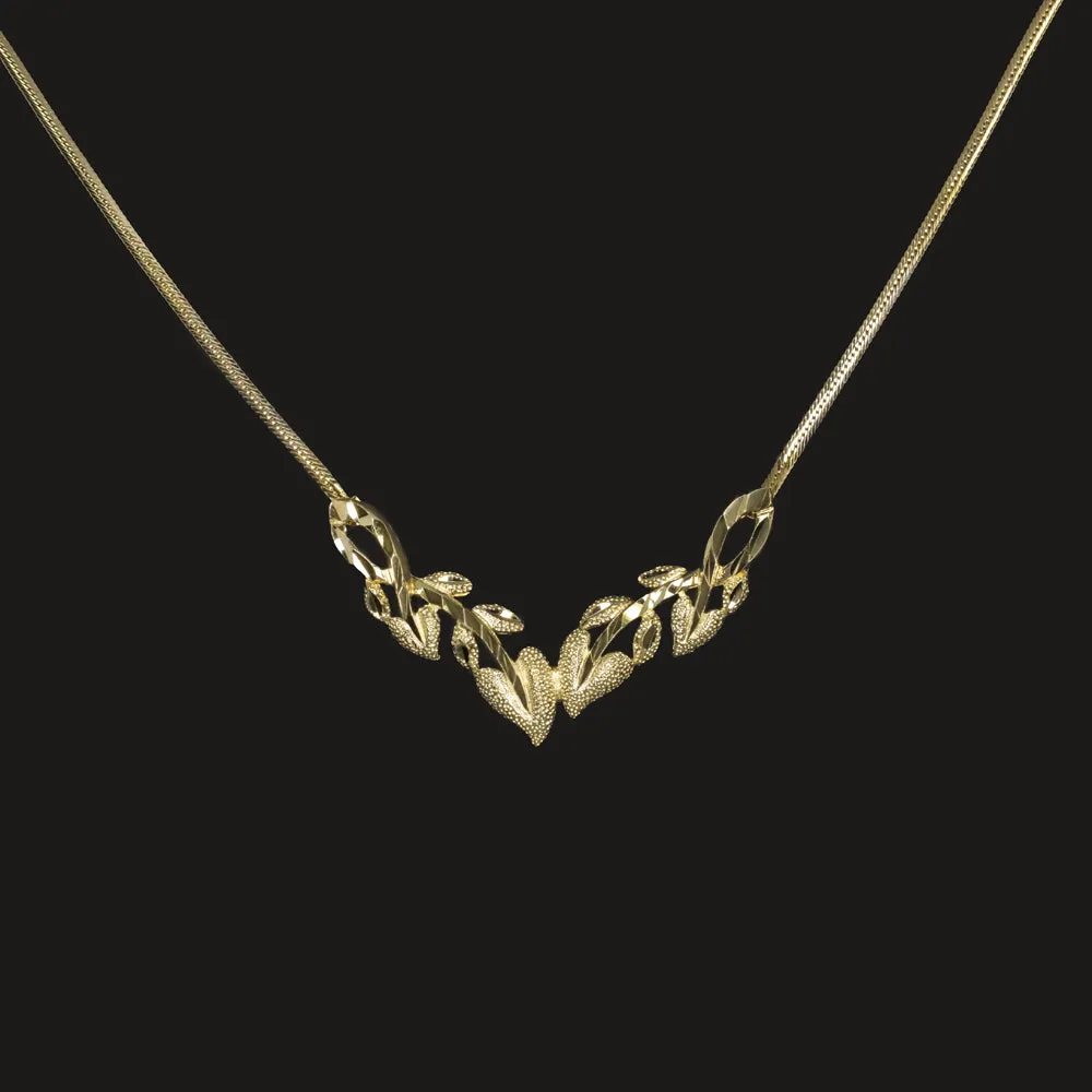 14k YELLOW GOLD BRANCH PENDANT NECKLACE SOLID LEAF CLASSIC EVERYDAY SIMPLE GIFT