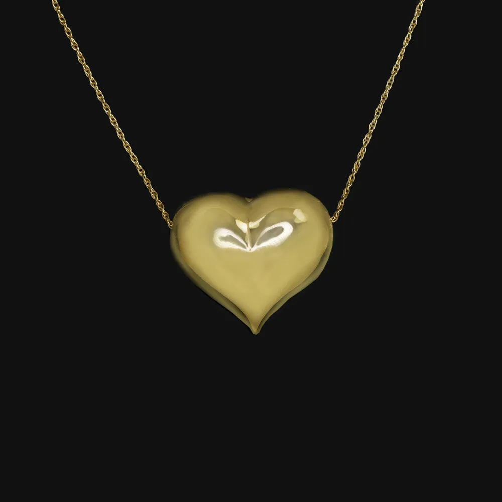 14k YELLOW GOLD HEART PENDANT NECKLACE PUFFY 21mm CLASSIC EVERYDAY SIMPLE GIFT