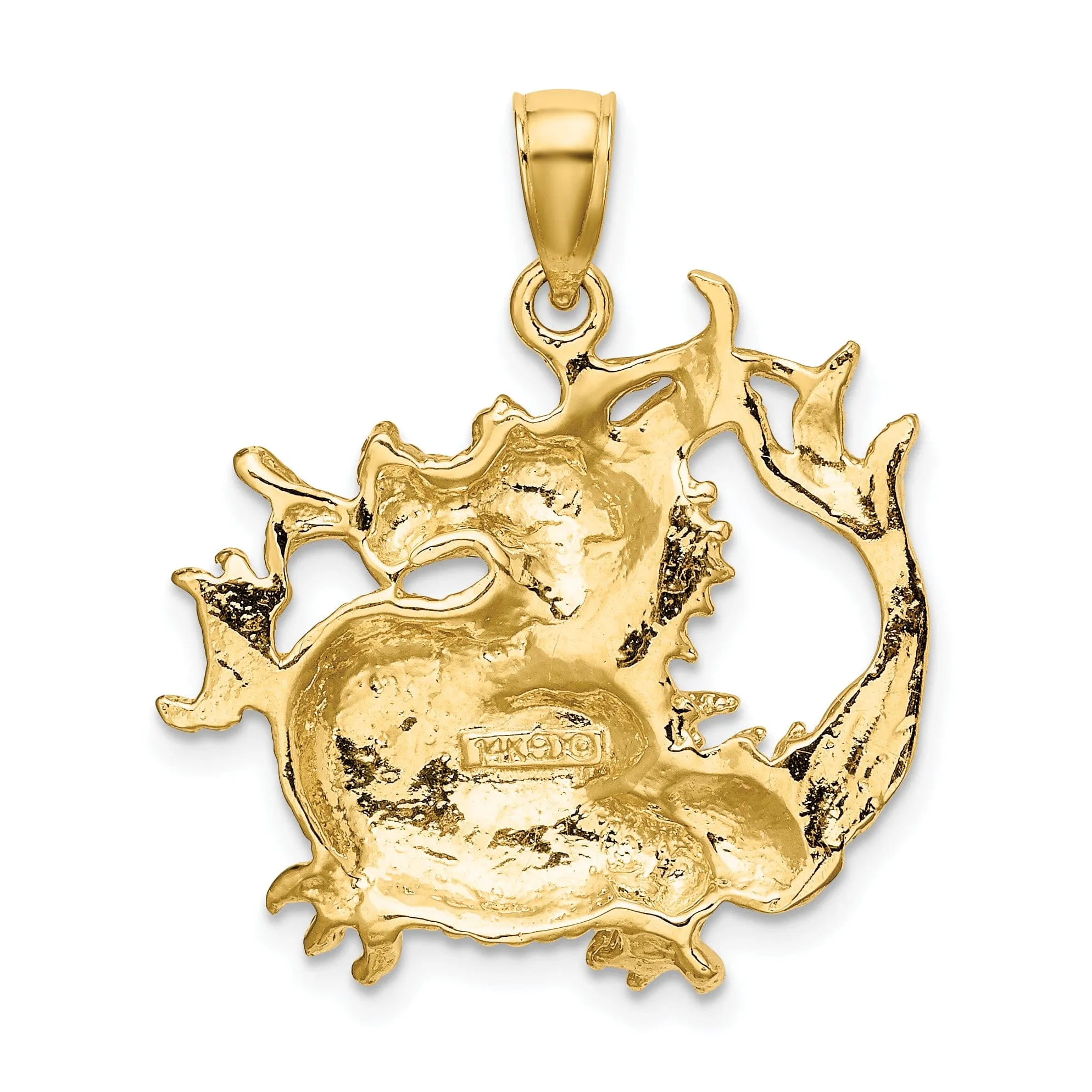 14K Yellow Gold Textured Polished Finish 3-Dimensional Dragon Design Charm Pendant