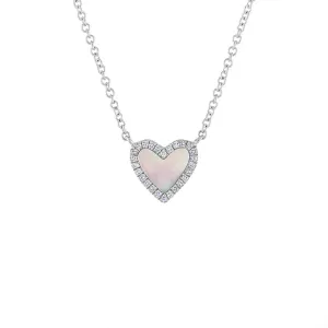 14KT GOLD DIAMOND OUTLINE MOTHER OF PEARL HEART NECKLACE