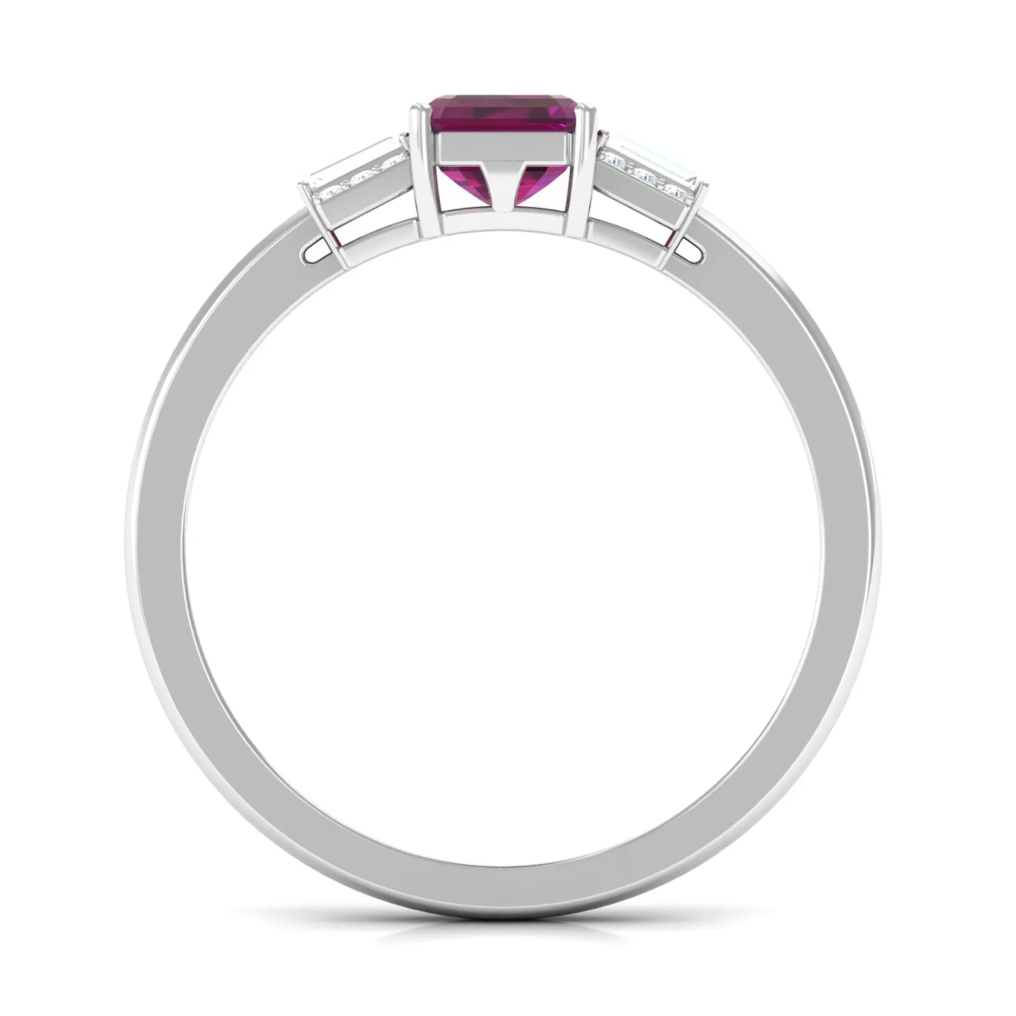 1.50 CT Emerald Cut Rhodolite Solitaire Ring with Diamond