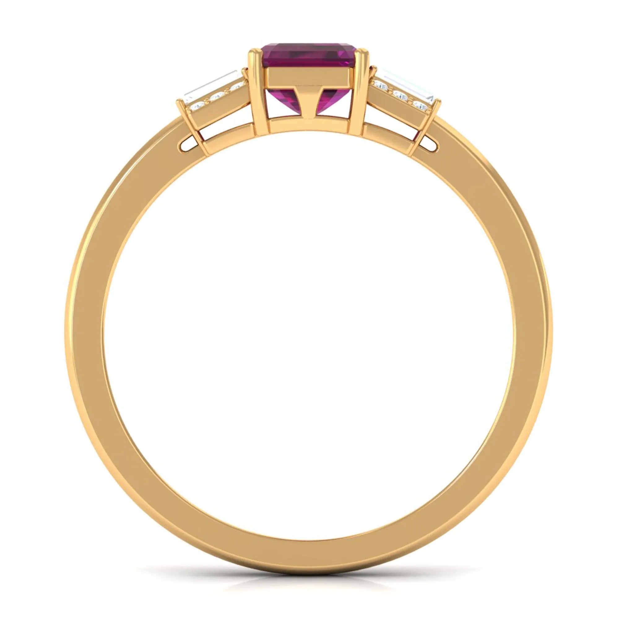 1.50 CT Emerald Cut Rhodolite Solitaire Ring with Diamond