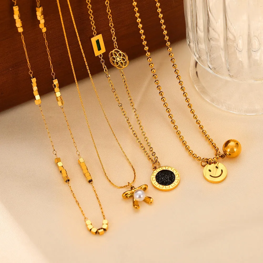 18K gold fashion personality smiley face/bow/geometric design versatile necklace