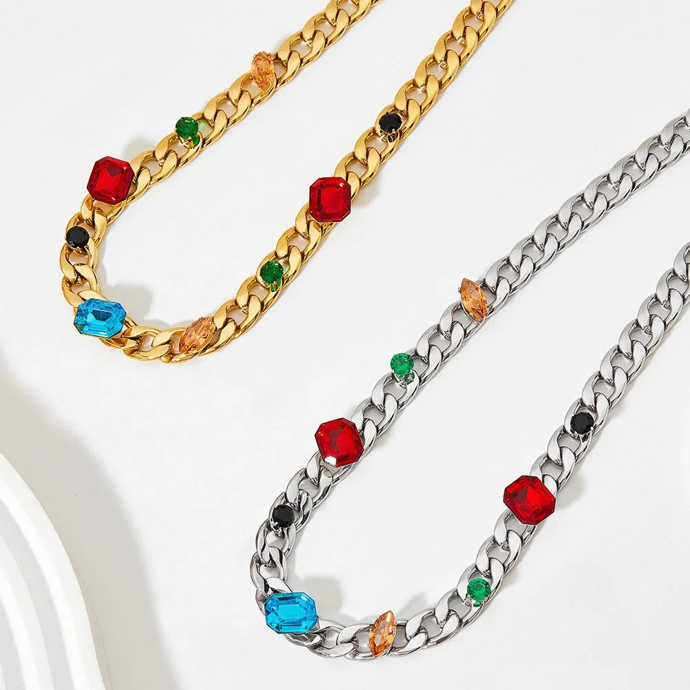 18K Gold Fashion Simple Necklace with Gem Design Versatile