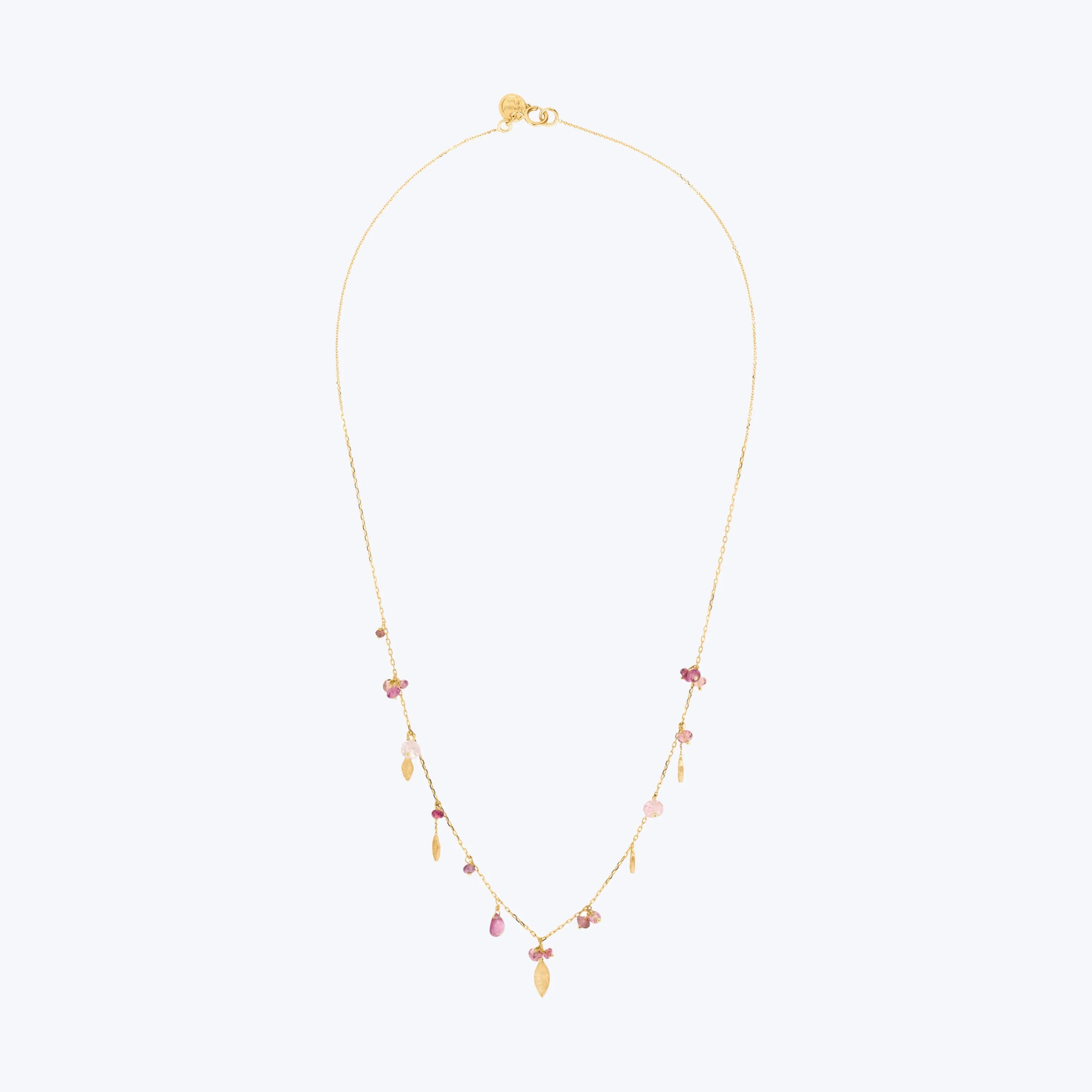 18K Gold Romantic World Pink Tourmaline Drop Necklace