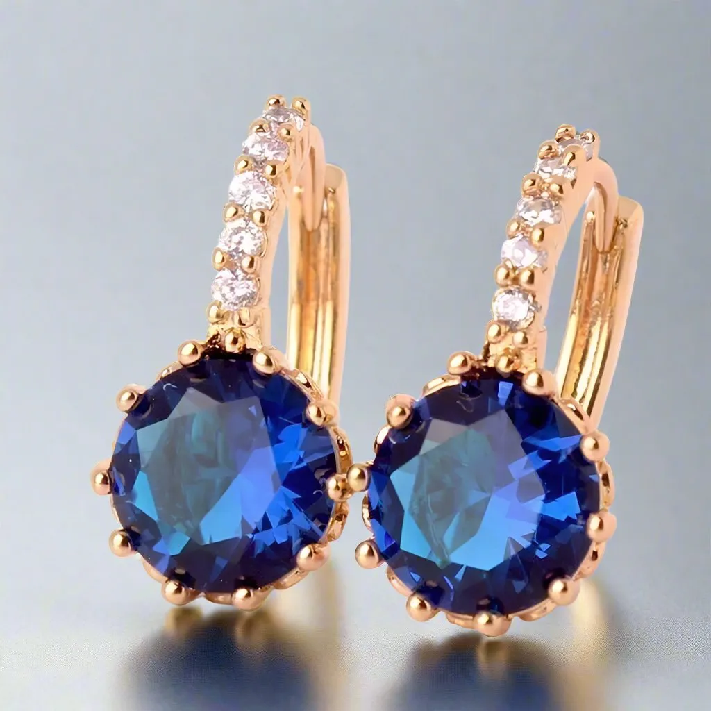 18K White Gold Plated Sapphire Blue CZ Solitaire White Or Yellow Gold Hoop Earrings for Woman Special Occasions Gift