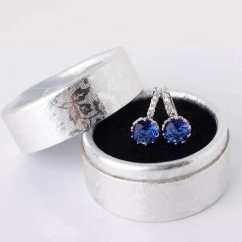 18K White Gold Plated Sapphire Blue CZ Solitaire White Or Yellow Gold Hoop Earrings for Woman Special Occasions Gift