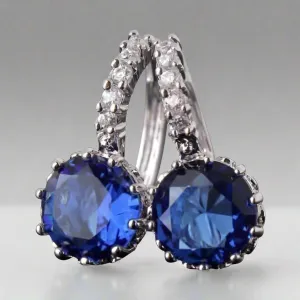 18K White Gold Plated Sapphire Blue CZ Solitaire White Or Yellow Gold Hoop Earrings for Woman Special Occasions Gift