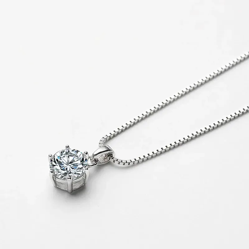 18K WHITE, YELLOW, ROSE GOLD PLATED SILVER MOISSANITE PENDANT NECKLACE 1CT, SINGLE BAIL LINK, BOX CHAIN