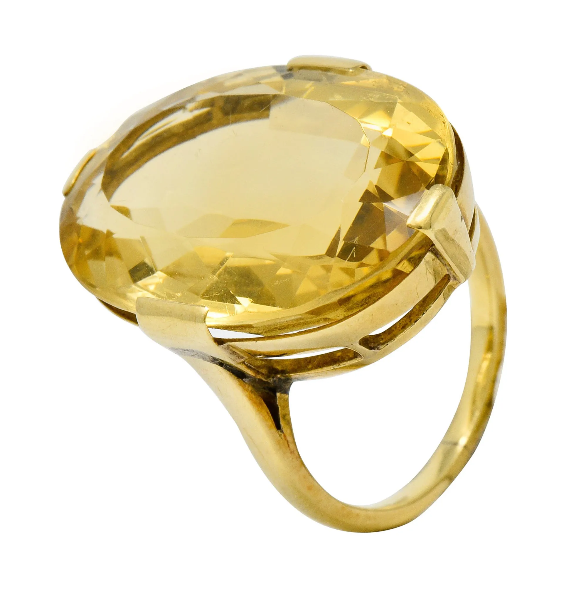 1940's Retro Citrine 14 Karat Gold Gemstone Statement Ring