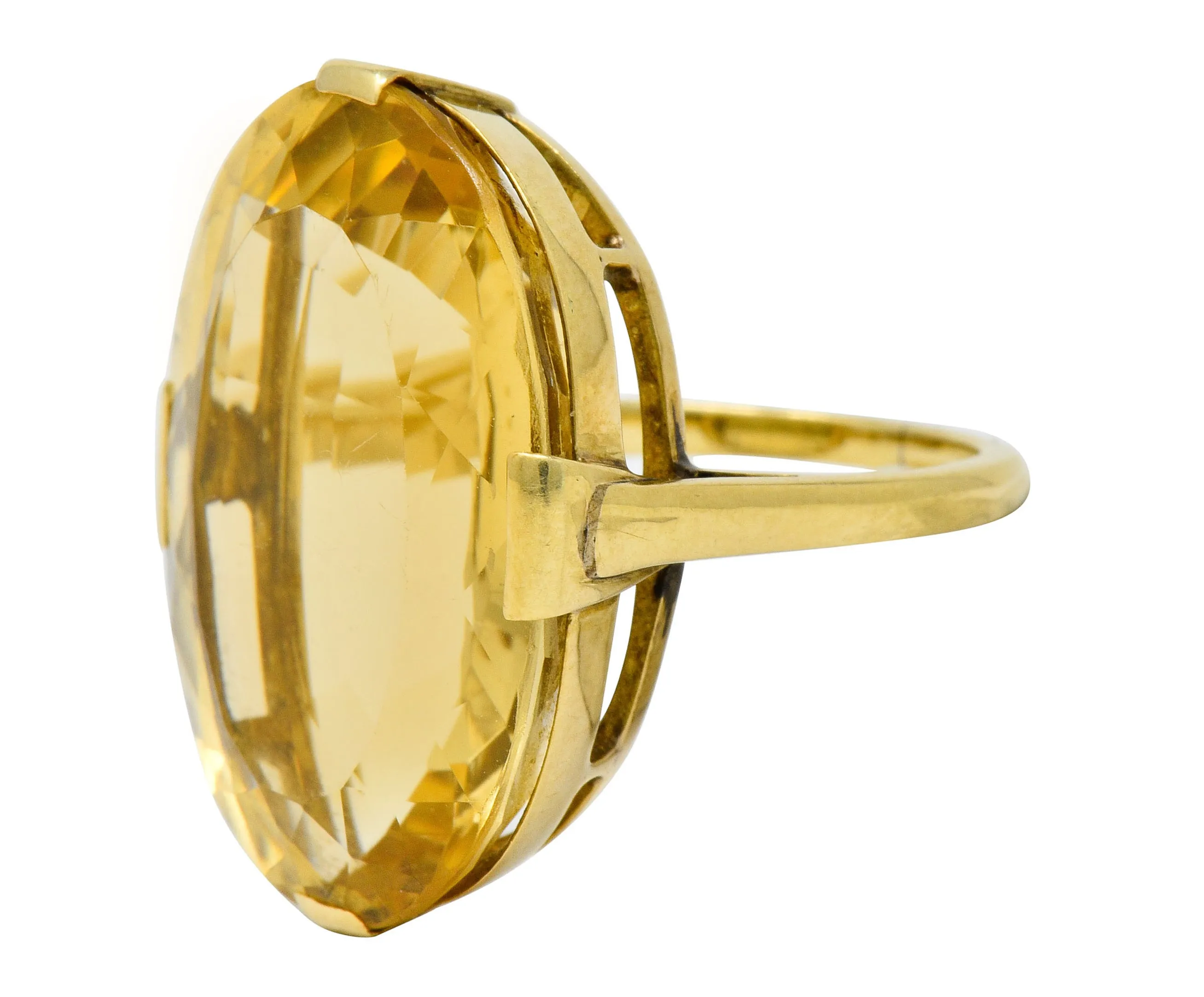 1940's Retro Citrine 14 Karat Gold Gemstone Statement Ring