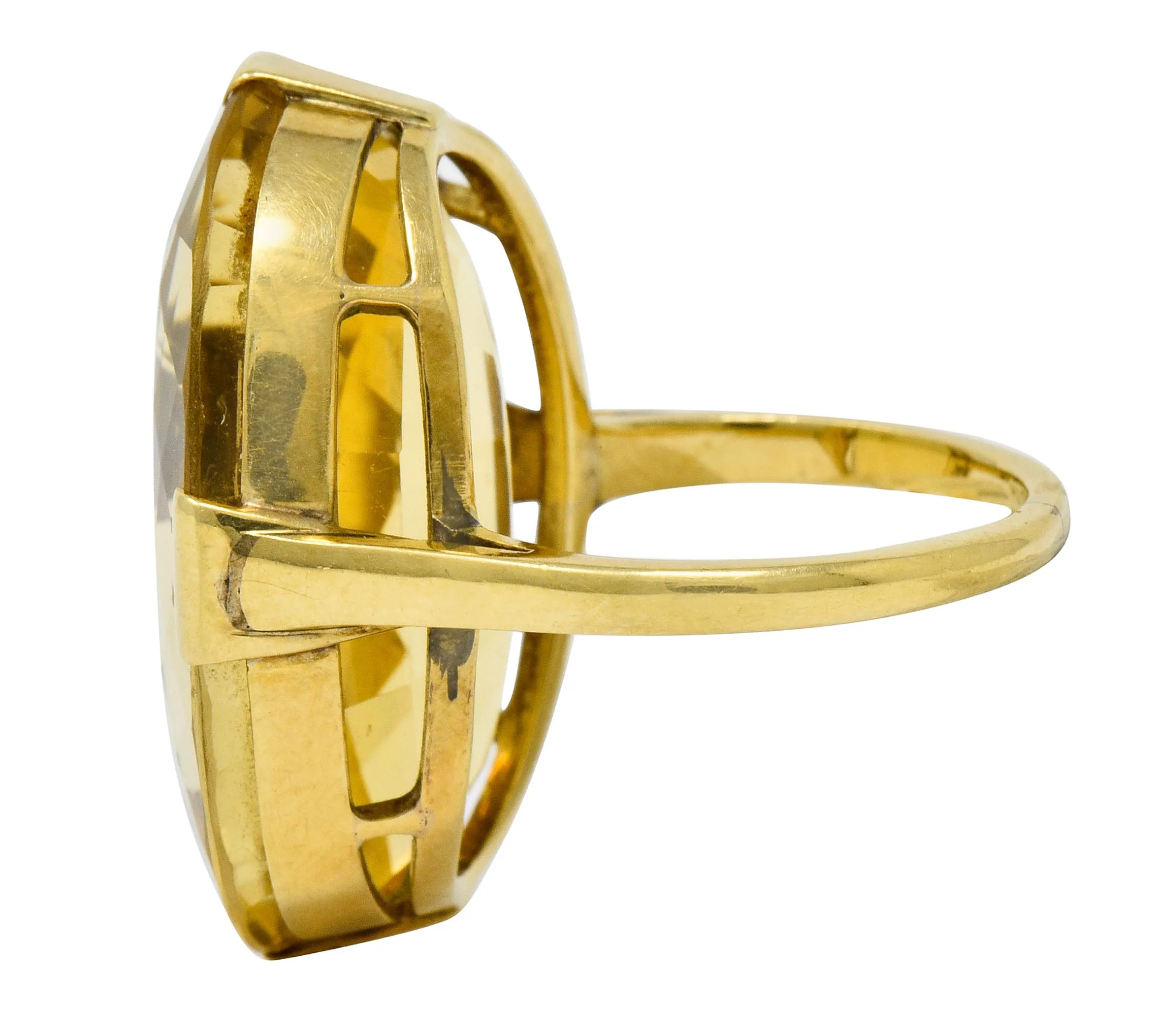 1940's Retro Citrine 14 Karat Gold Gemstone Statement Ring