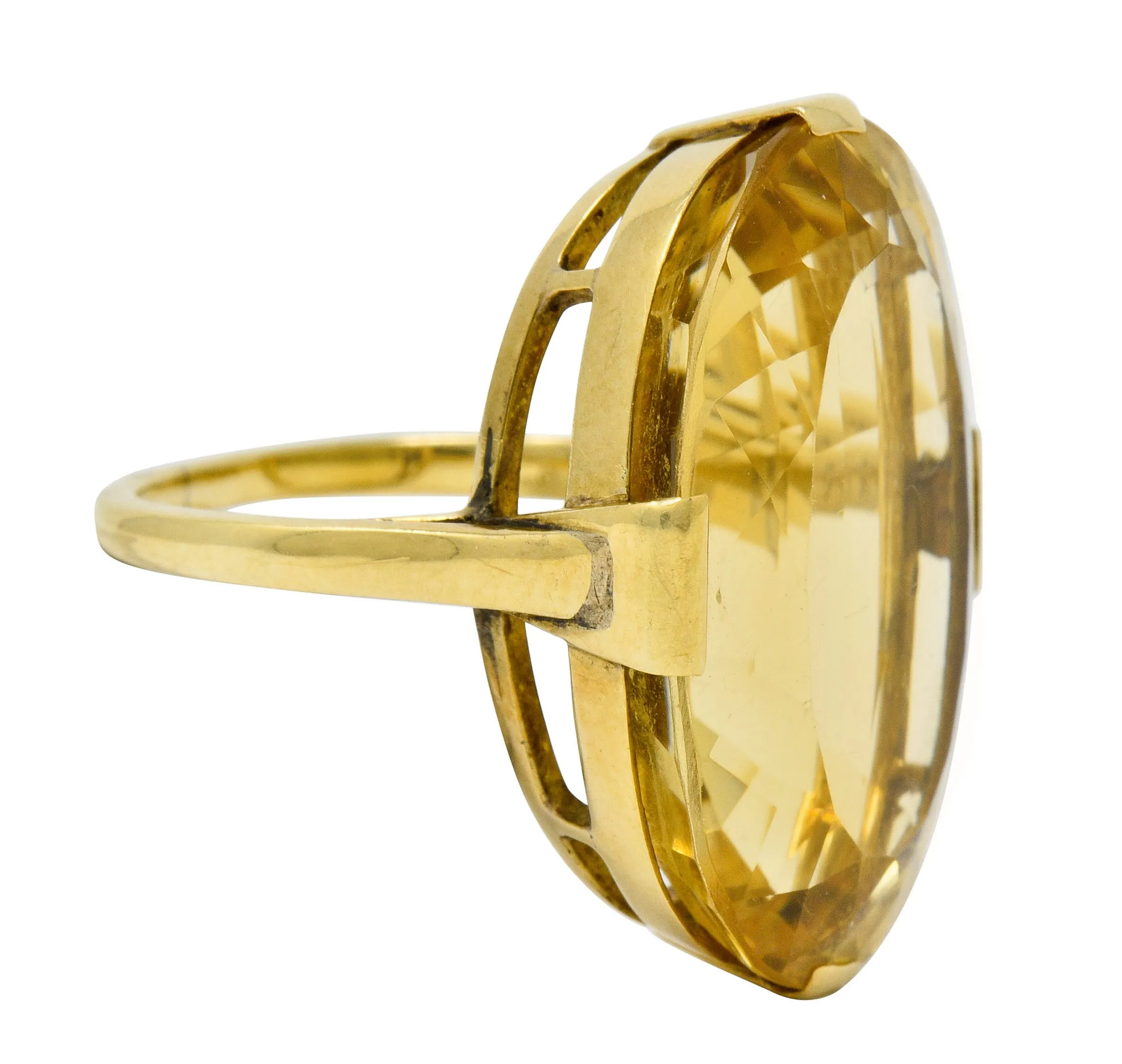 1940's Retro Citrine 14 Karat Gold Gemstone Statement Ring