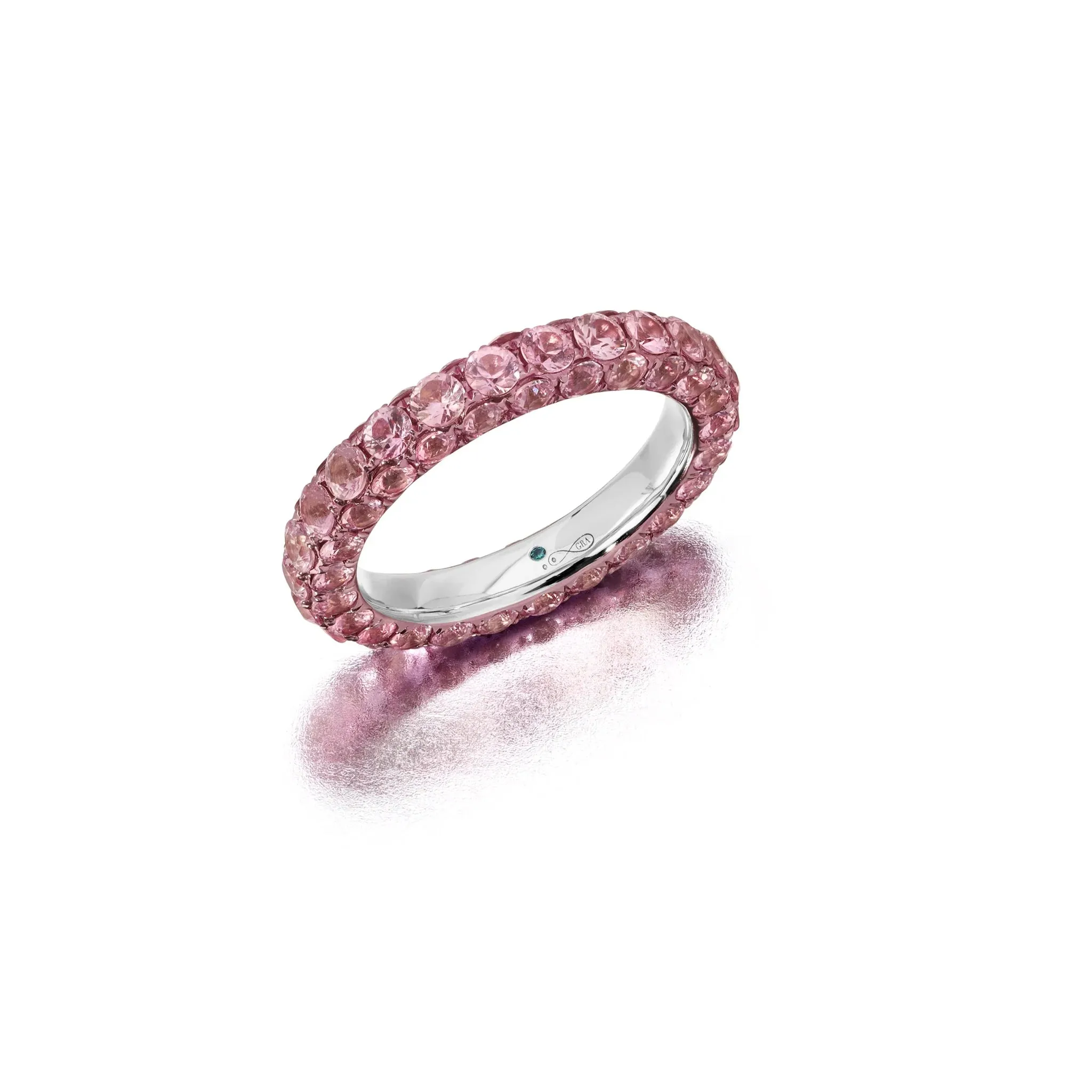 3 Sided Pink Sapphire and Rhodium Ring