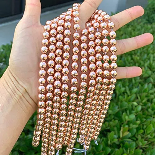 3 Strands Top Quality Natural Hematite Rose Gold Plated Gemstone 10mm Round Loose Stone Beads (120-129pcs Total) for Jewelry Craft Making GFC4-10