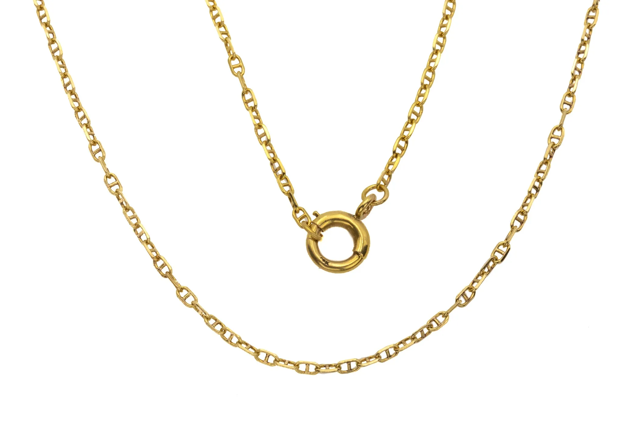 32" Antique 14ct Gold Dainty Mariner-Link Chain Necklace, 9.4g