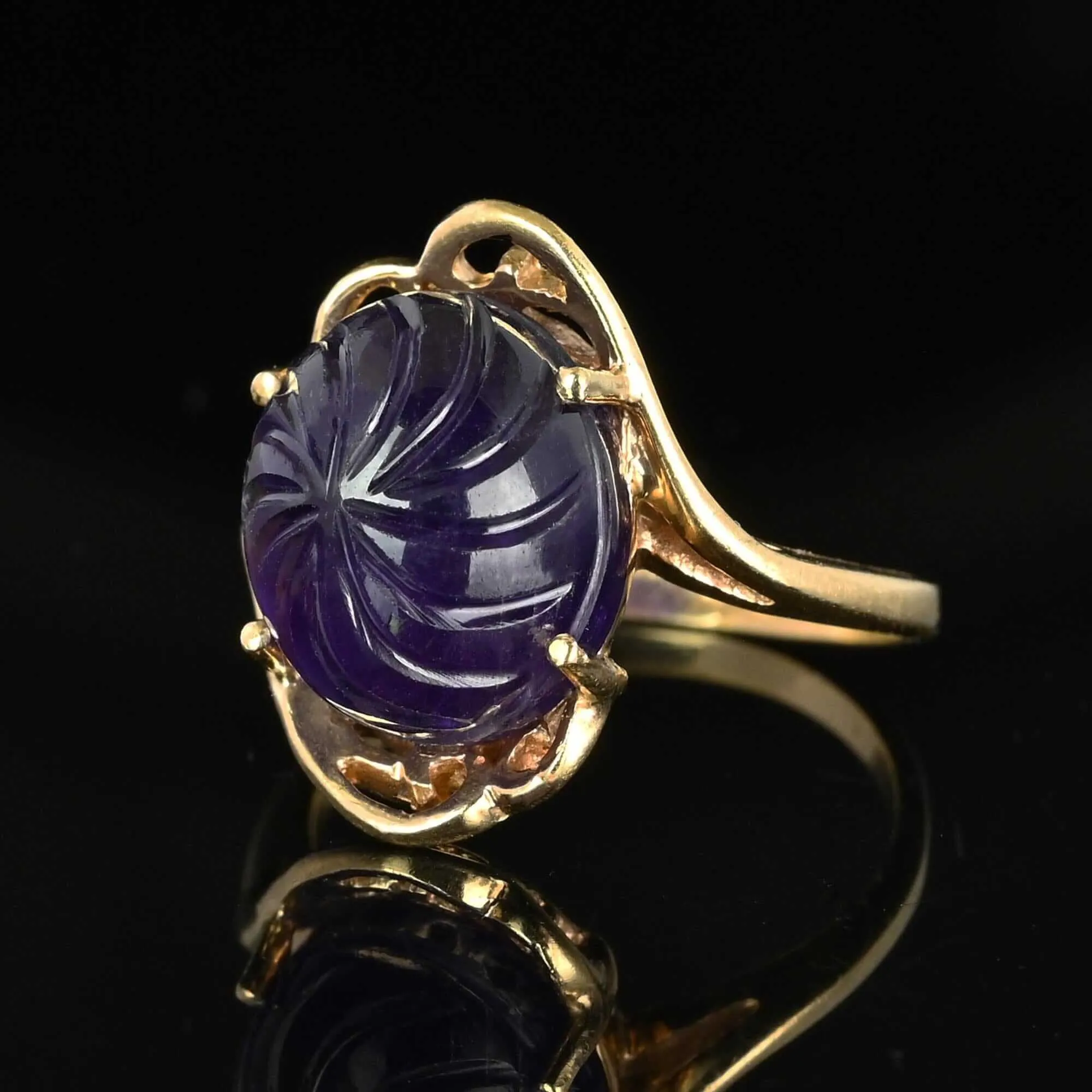 3rd Payment Fancy Cut Carved Amethyst Cabochon Ring in Gold