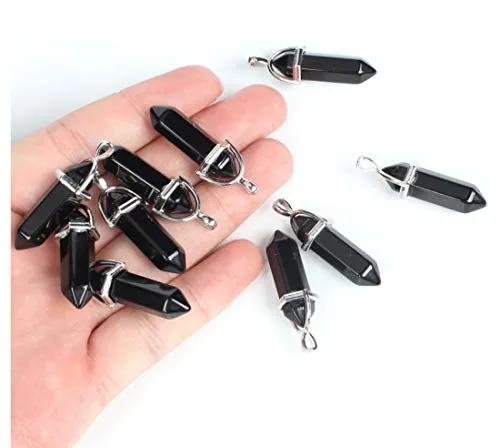 8pcs Natural Obsidian Gemstone Pendant Healing Crystals Chakra Gem Stones Rock Crystal Quartz for Jewelry Craft Making G2P-C15