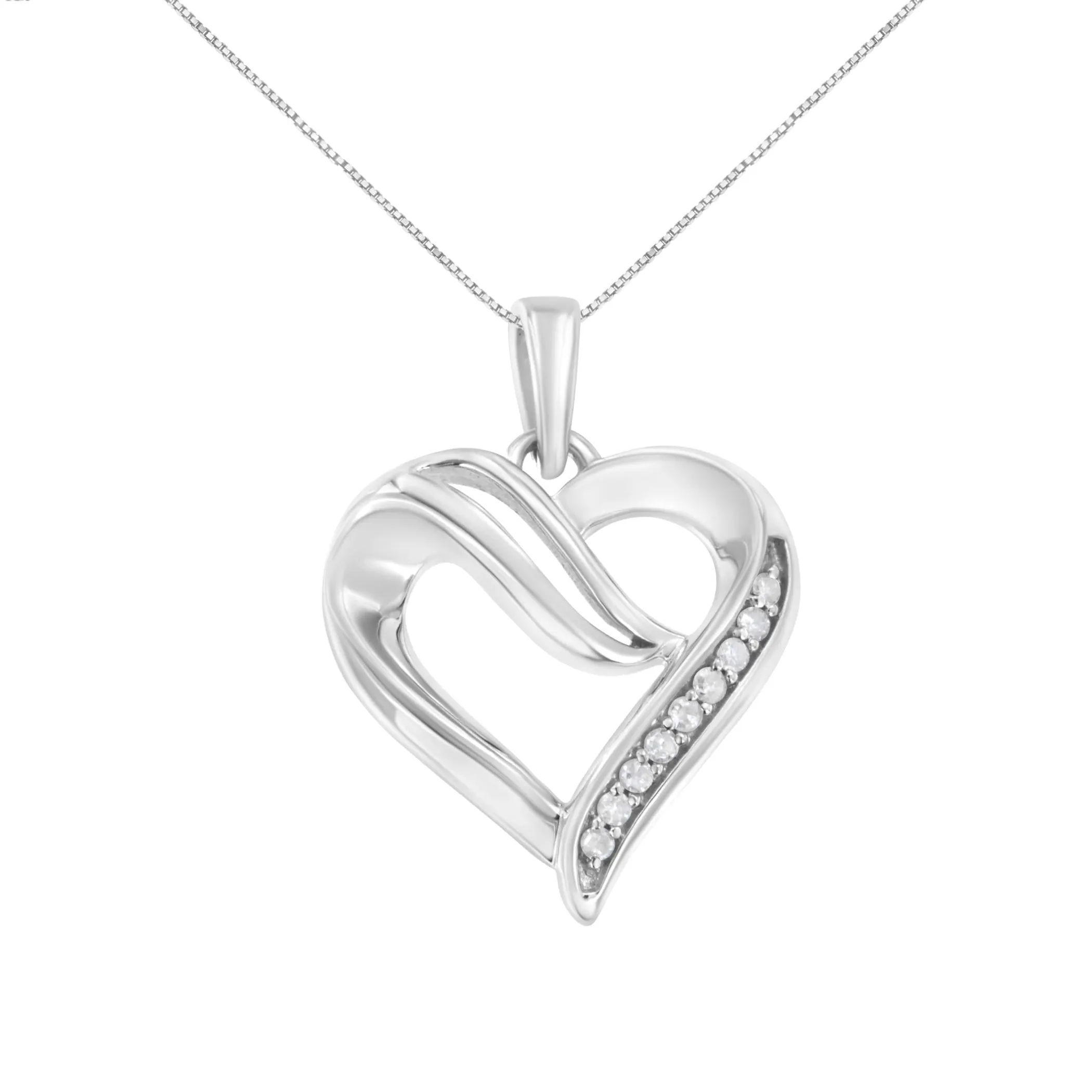 .925 Sterling Silver 1/10 Cttw Diamond Open Heart 18" Pendant Necklace (I-J Color, I2-I3 Clarity)