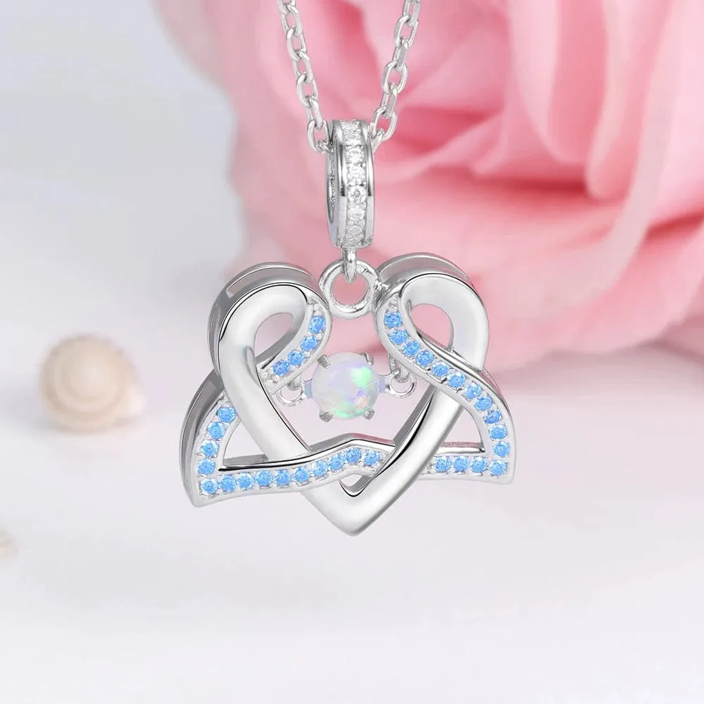 925 Sterling Silver Heart Fish-Tail Necklace Dance Opal Pendant Blue Ocean Mermaid Tail Jewelry Birthday Gifts for Women Girls