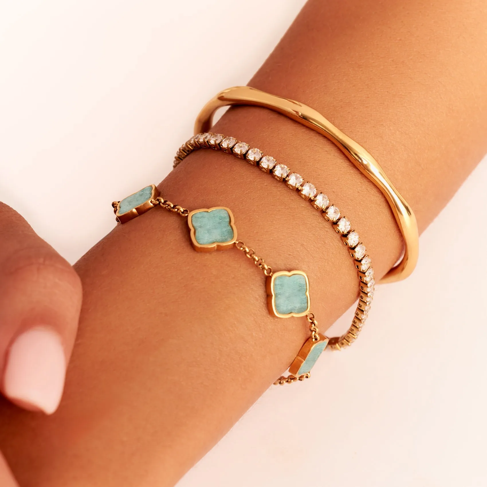 Amazonite Multi Clover Bracelet (Gold)