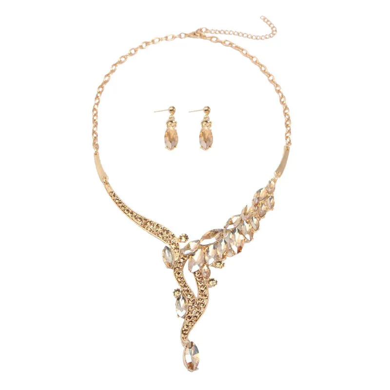 American fashion simple crystal gem necklace earrings set