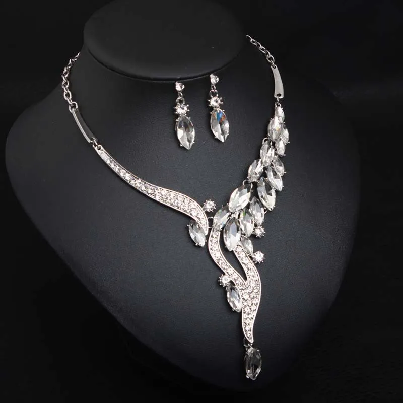 American fashion simple crystal gem necklace earrings set