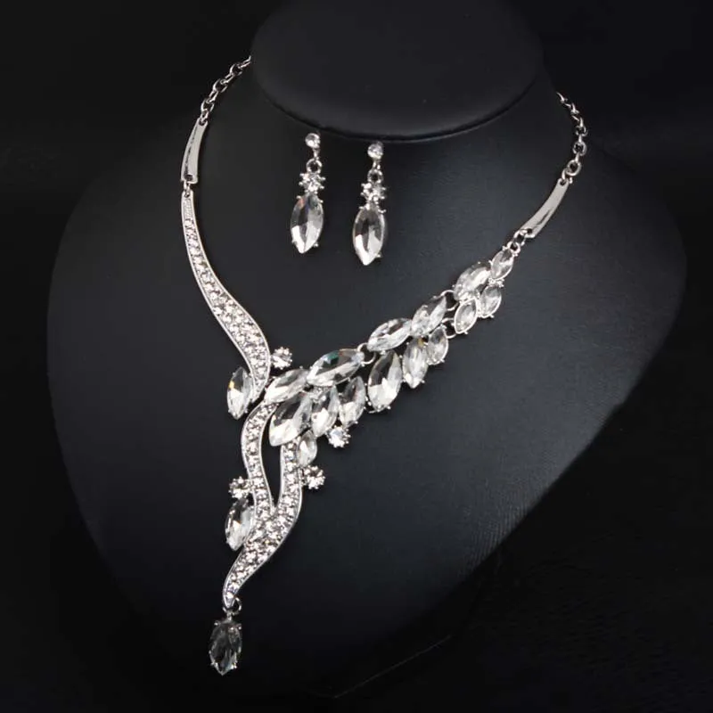 American fashion simple crystal gem necklace earrings set