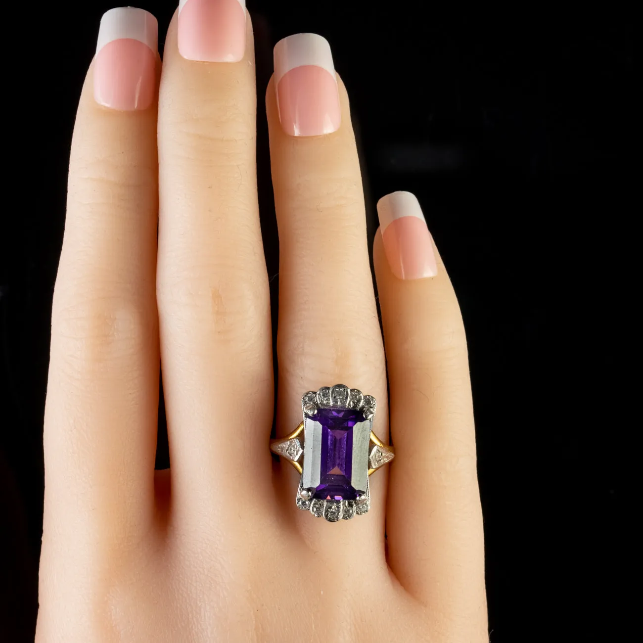 Amethyst And Paste Stone Ring 9Ct Gold On Silver