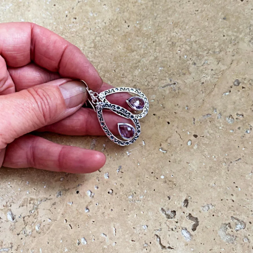 Amethyst Earrings with Teardrop Gems - Uma