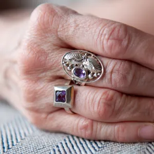 Amethyst Ivy Leaf Sterling Silver Ring