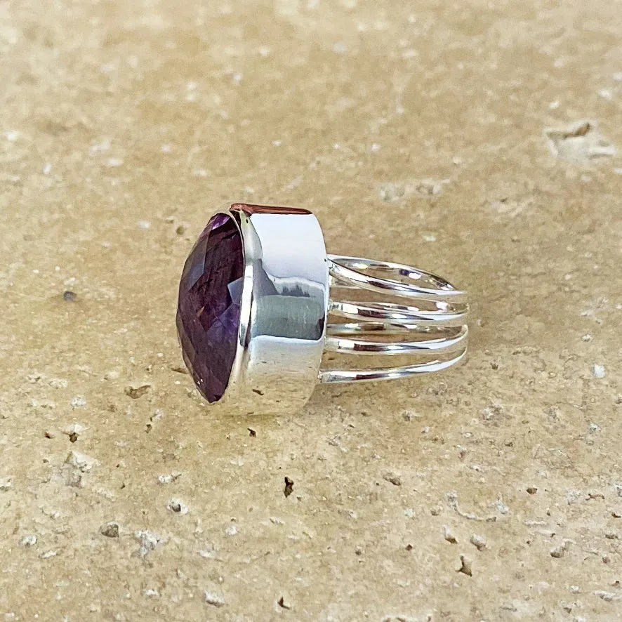 Amethyst Oval Rose Cut Ring - Lila