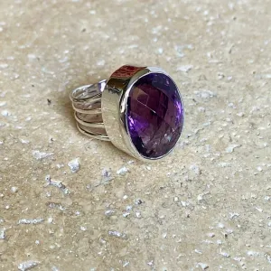 Amethyst Oval Rose Cut Ring - Lila